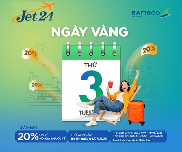 Lương đã về, hẹn giờ săn vé rẻ từ ưu đãi ngày VÀNG thứ 3 của JET24 & Bamboo Airways!