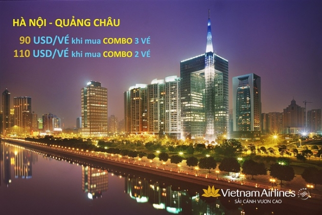Hot! Chỉ từ 90 USD/vé khứ hồi Hà Nội - Quảng Châu khi mua combo vé khuyến mại của Vietnam Airlines!