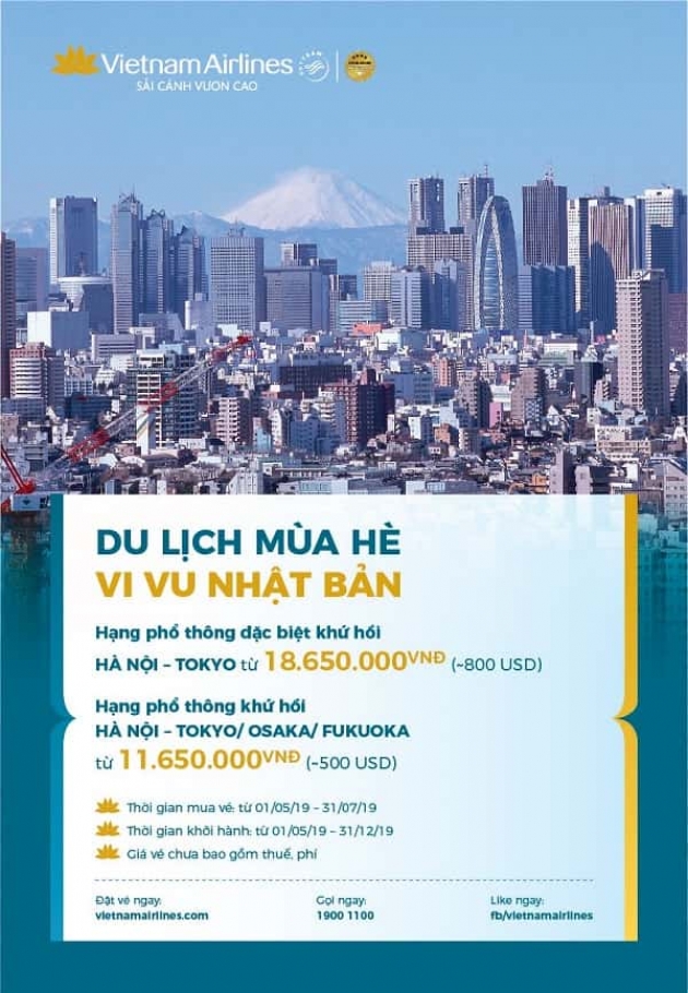 Hè này, cùng Vietnam Airlines vi vu Nhật Bản với giá vé ưu đãi chỉ từ 500 USD KHỨ HỒI