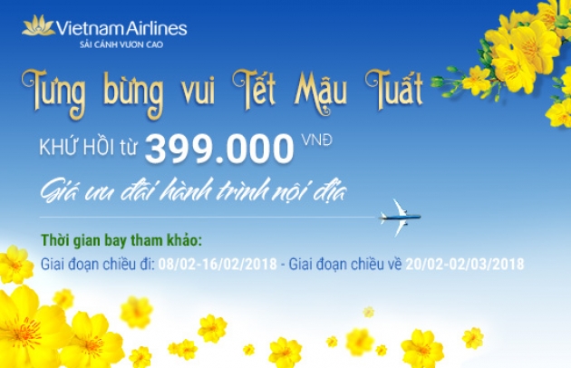 Vietnam Airlines khuyến mãi vé máy bay giá rẻ chỉ từ 399k dịp Tết cho chặng ngắn
