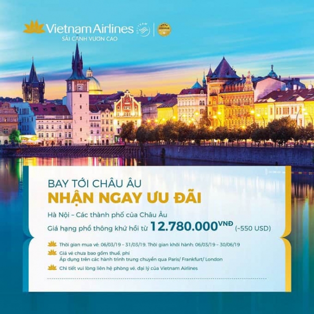 Thỏa sức du lịch trời Âu cùng ưu đãi hấp dẫn của Vietnam Airlines chỉ từ 550 USD KHỨ HỒI